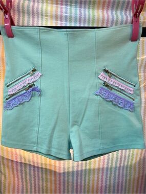 Connection 18 Mint Green High-Waist Ladies Shorts with Pink & Lavender Lace Trim